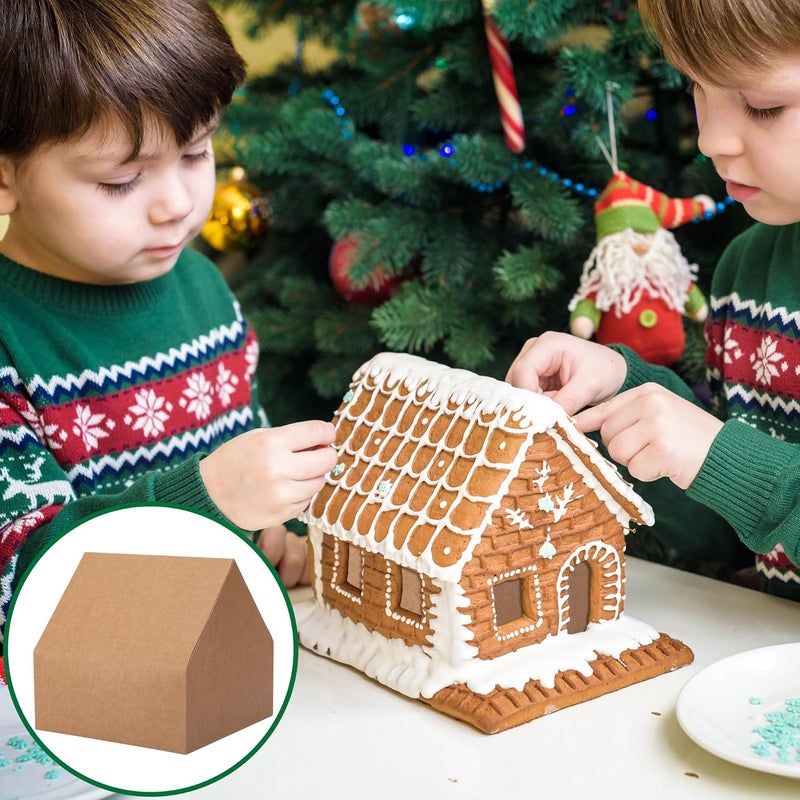 Wehhbtye 36 Sets 6'' Christmas Gingerbread House Cardboard, Brown Gingerbread House Shaped Boxes, Xmas Candy Houses DIY Craft Kit for Christmas Party Supplies Decor Cookie Snack Packaging - Image 4